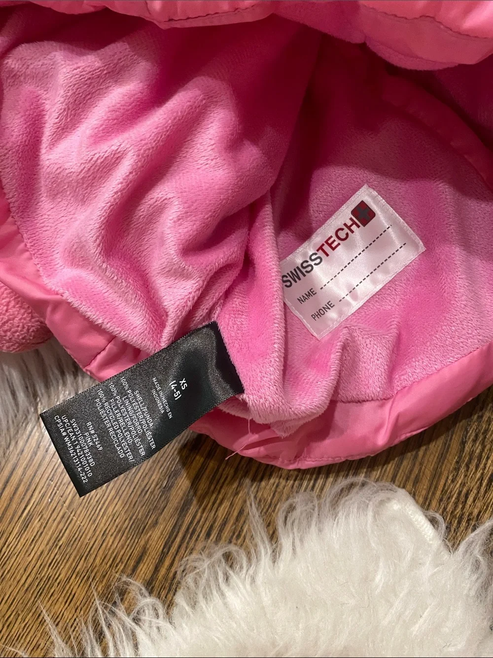 Kids 4/5 Swisstech Hooded Pink Puffer Jacket - Lightweight Warm Insulation